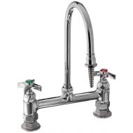 T&S Brass BL-5715-01 Deck Mounted Rigid Gooseneck Serrated Tip Mixing Faucet with 4-Arm Handles