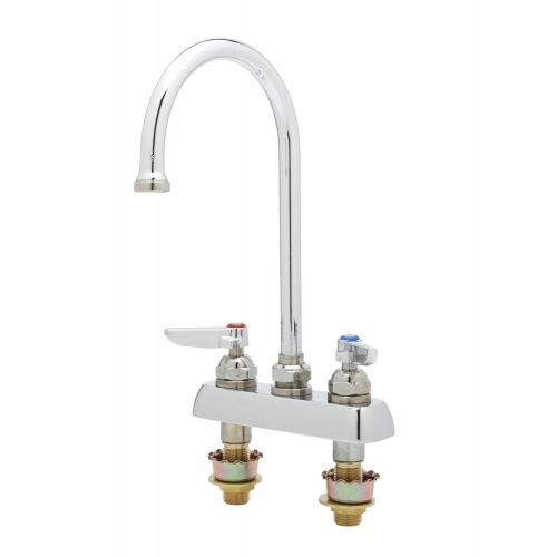  T&S Brass B-1141-XS Deck Mount Workboard Faucet with 4-Inch Centers, Swivel Gooseneck, Lever Handles and 2-Inch Shanks