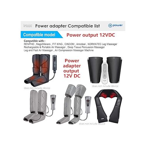  T POWER Ac Dc Adapter for RENPHO, Breo, MagicMakers, FIT KING, CINCOM, Amzdeal, NORMATEC Leg Nick Pillow Massager Circulation Air Foot Massage Power Supply Charger