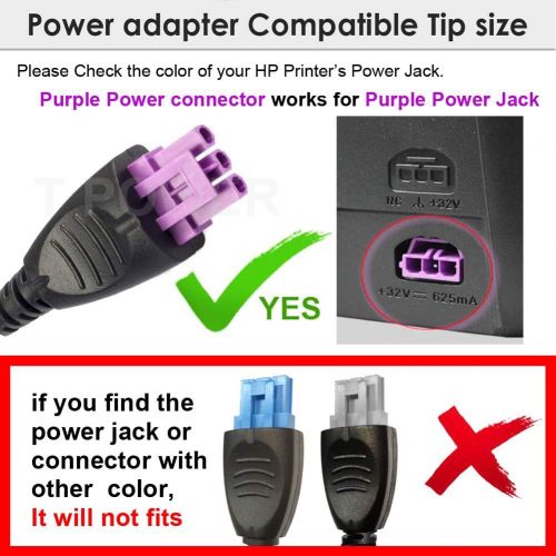  T-Power 32v Ac Dc Adapter Charger Compatible for HP Deskjet Ink Advantage All-in-One Series Color Printer Power Supply (3-Pin Purple Tip)