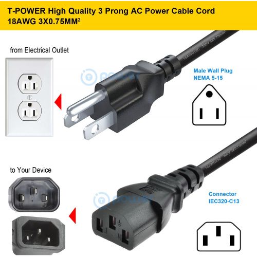  T POWER (4 FT 3-Prong Heavy Duty Ac Power Cable Cord Compatible with Samsung Part # JF39-40692A,18 AWG Smart HDTV Monitor Power Supply Cable Cord