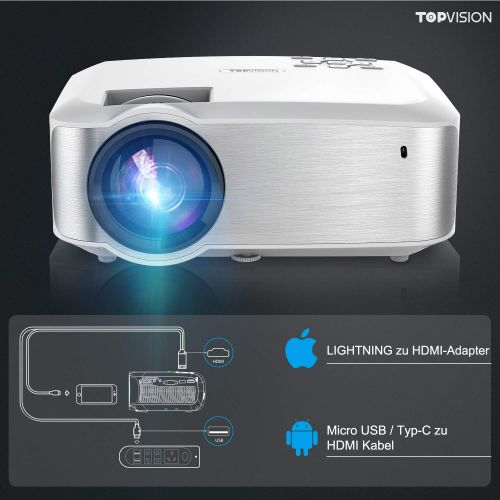  [아마존 핫딜]  [아마존핫딜]T TOPVISION Video Beamer, TOPVISION 1080P 3600 Lumen 200 Voll HD LED Beamer 2019 Aktualisiert, 50.000 Stunden Heimkino Projektor fuer Indoor/Outdoor, kompatibel mit Fire TV Stick, PS4, HDMI, VG