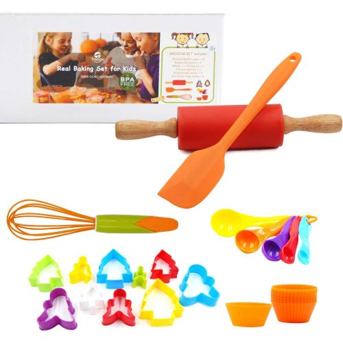  [아마존베스트]T TOSSOW Kids Real Baking Kits Pastry Cooking Kit Muffin Cupcake DIY Kids Baking Supplies 28-Piece Kids Baking Set by TOSSOW