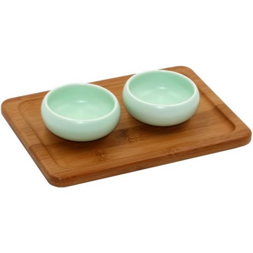  T Tocas Tragbare Reise Kung Fu Tee-Set Chinese/Japanese Style, handgemachte Keramik Teekanne & 2 Schuesseln & Bambus Tee Behalter und Beutel (Hellgruen)