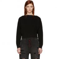 T by Alexander Wang Black Snap Detail Crop Off-the-Shoulder Sweater
