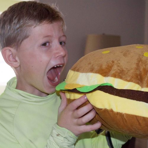  T PLAY Cheeseburger Pillow Fluffy Stuffed Hamburger Pillow Soft Burger Food Plush Toy Gift For Kids Halloween Costume 16