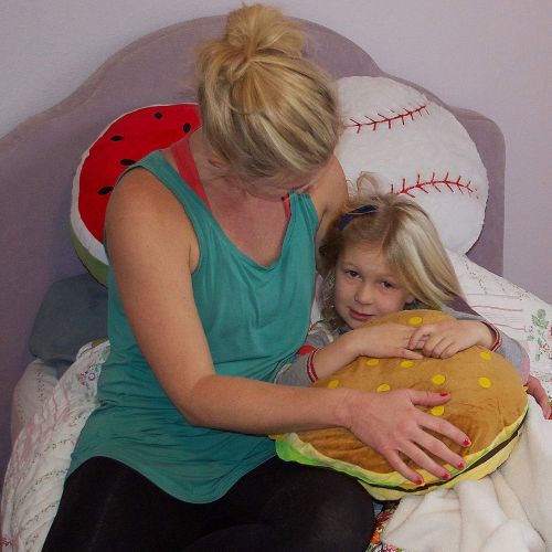  T PLAY Cheeseburger Pillow Fluffy Stuffed Hamburger Pillow Soft Burger Food Plush Toy Gift For Kids Halloween Costume 16