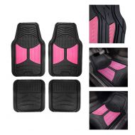 T-Foot Car Floor Mats 4pc Set for All Weather Rubber 2 Tone Design Heavy Duty (Pink)