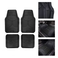 T-Foot Car Floor Mats 4pc Set for All Weather Rubber 2 Tone Design Heavy Duty (Black)