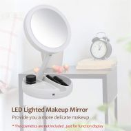 T-Mirroen LED Makeup Mirror 10X Magnifying Mirror Adjustable Stand Desk Tri-Fold Cosmetic Mirror & Storage Box...