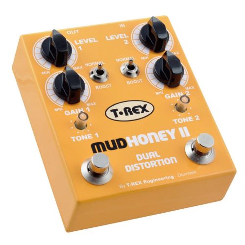  T-Rex Engineering MUDHONEY-II Dual Distortion Guitar Effects Pedal with Two Independent Channels of Vintage Gain Dual Distortion; Individual Boost Function and Tone Controls for Ea
