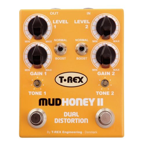  T-Rex Engineering MUDHONEY-II Dual Distortion Guitar Effects Pedal with Two Independent Channels of Vintage Gain Dual Distortion; Individual Boost Function and Tone Controls for Ea