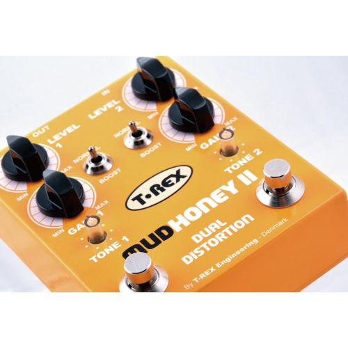  T-Rex Engineering MUDHONEY-II Dual Distortion Guitar Effects Pedal with Two Independent Channels of Vintage Gain Dual Distortion; Individual Boost Function and Tone Controls for Ea