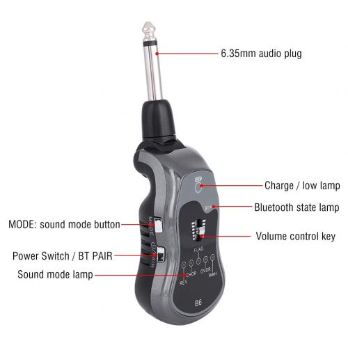  T-best Guitar Effector,Bluetooth Guitar Effector Portable USB Rechargeable Long Service Bluetooth 5 Sound Modes 6.35MM Guitar Synthesize Connector