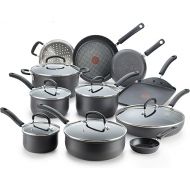 T-fal Ultimate Hard Anodized Nonstick Cookware Set 17 Piece, Oven Broiler Safe 400F, Lid Safe 350F, Kitchen Cooking Set w/ Fry Pans, Saucepans, Saute Pan, Griddle, Pots and Pans, Dishwasher Safe Black