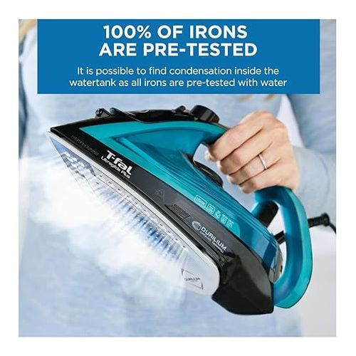 테팔 T-Fal, Iron, Ultraglide Steam Iron for Clothes, Durilium Soleplate, Precision Tip, Anti-Drip, Auto-Off, 1800 Watts, Ironing, Teal Clothes Iron, FV5841U0