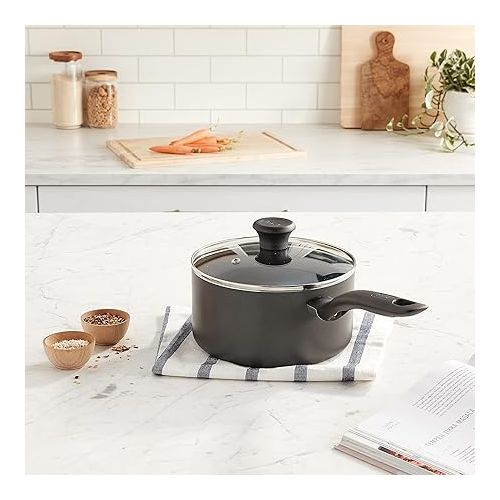 테팔 T-fal Initiatives Nonstick Sauce Pan 3 Quart Oven Safe 350F Cookware, Pots and Pans, Dishwasher Safe Black, Small