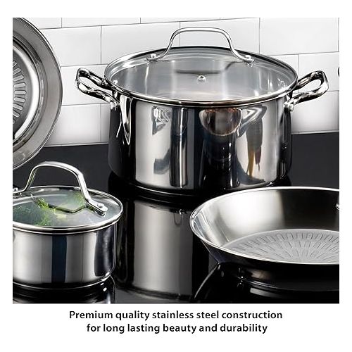 테팔 T-fal Performa Stainless Steel Cookware Set 12 Piece Induction Oven Broiler Safe 500F Pots and Pans, Dishwasher Safe Silver