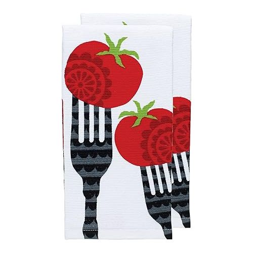 테팔 T-fal Woven Weave Dish Kitchen Towel Set, 2-Pack, Fork Print, 2 Count