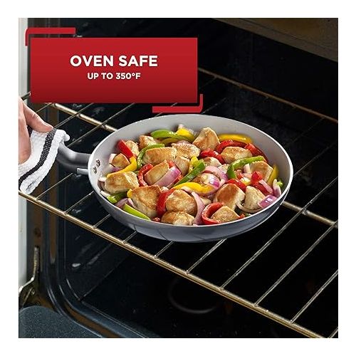 테팔 T-fal Initiatives Ceramic Nonstick Fry Pan Set 8.5, 10.5 Inch Oven Safe 350F Cookware, Pots and Pans, Grey