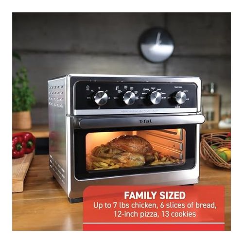 테팔 T-fal 9 in 1 Toaster Oven Air Fryer Combo Stainless Steel Convection Countertop Oven, Fast Heatup, 7 Pound Chicken Capacity, Extra Crispy Results, Toast, Bake, Air Fry, Reheat, Broil