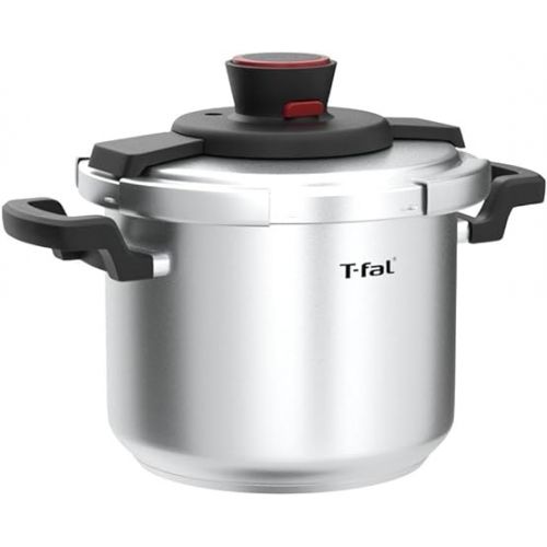 테팔 T-fal Clipso Stainless Steel Pressure Cooker 6.3 Quart, Induction , Secure locking System, One Hand System, Recipe Book Included, Cookware, Pots and Pans, Kitchen, Dishwasher Safe, Silver