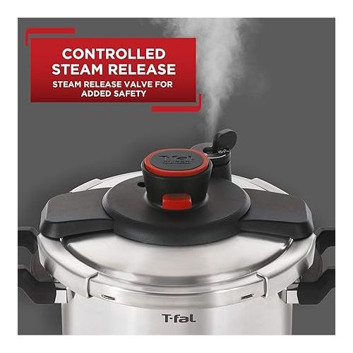 테팔 T-fal Clipso Stainless Steel Pressure Cooker 6.3 Quart, Induction , Secure locking System, One Hand System, Recipe Book Included, Cookware, Pots and Pans, Kitchen, Dishwasher Safe, Silver