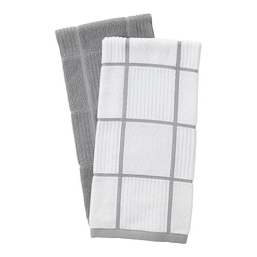 테팔 T-Fal Textiles Kitchen Towels 2-Pack Parquet, Solid/Check - 2 Pack, Gray, 2 Count
