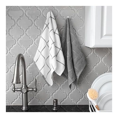 테팔 T-Fal Textiles Kitchen Towels 2-Pack Parquet, Solid/Check - 2 Pack, Gray, 2 Count