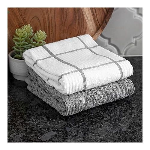 테팔 T-Fal Textiles Kitchen Towels 2-Pack Parquet, Solid/Check - 2 Pack, Gray, 2 Count