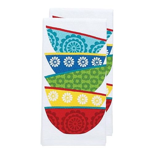 테팔 T-fal Textiles Double Sided Print Woven Cotton Kitchen Dish Towel Set, 2-pack, 16