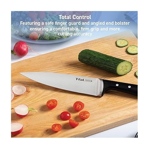 테팔 T-fal Ice Force Stainless Steel Kitchen Knife Set and Wood Block, 11 Piece, Long Lasting Sharpness, High Cutting Precision, German Stainless Steel, Cook Tool, Kitchen Tool, Black