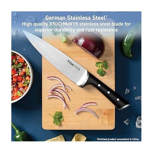 테팔 T-fal Ice Force Stainless Steel Kitchen Knife Set and Wood Block, 11 Piece, Long Lasting Sharpness, High Cutting Precision, German Stainless Steel, Cook Tool, Kitchen Tool, Black