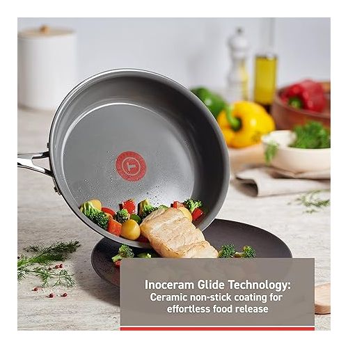 테팔 T-fal Ceramic Excellence Reserve Ceramic Nonstick Fry Pan 12 Inch Induction Oven Broiler Safe 500F Cookware, Pots and Pans Grey