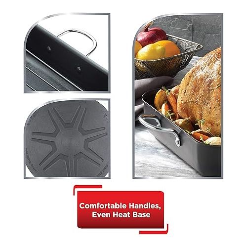 테팔 T-fal Ultimate Hard Anodized Nonstick Roasting Pan 16 Inchx13 Inch Roaster Pan, Pots and Pans, Cookware Black