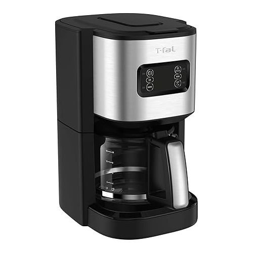 테팔 T-fal Element Plastic and Stainless Steel Drip Coffee Machine 12 Cup Programmable, Reusable filter, Pause and Brew, Glass Carafe 1000 watts Coffer Maker, Filter machine, Cold Brew, Black