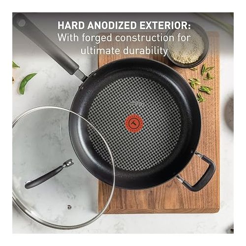 테팔 T-fal Ultimate Hard Anodized Nonstick Fry Pan With Lid 10 Inch, Oven Broiler Safe 400F, Lid Safe 350F, Cookware, Kitchen, Home, Versatile Frying Pan, Skillet, Pots and Pans, Dishwasher Safe, Black