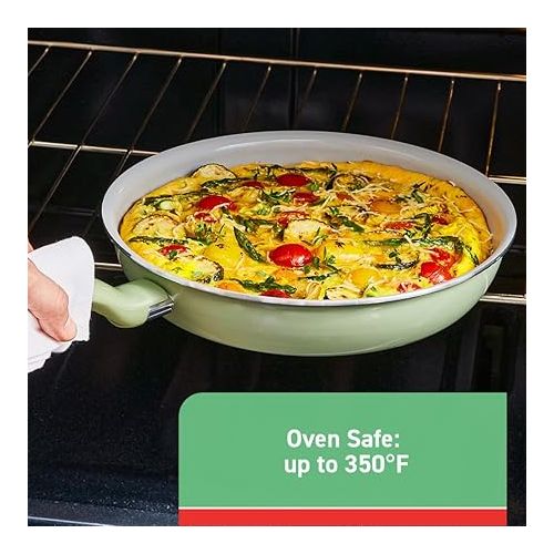 테팔 T-fal Recycled Ceramic Nonstick Cookware Set 2 Piece Oven Safe 350F Pots and Pans, Cookware Green