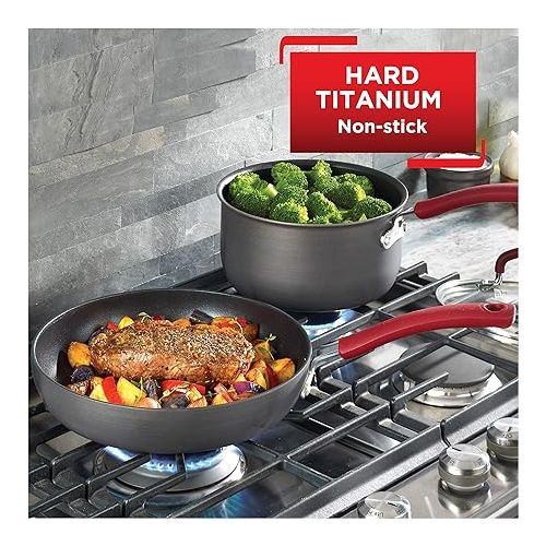 테팔 T-fal Ultimate Hard Anodized Nonstick Cookware Set 12 Piece, Oven Broiler Safe 600F, Kitchen Cooking Set w/ Fry Pans, Saucepans, Dutch Oven, Kitchen Utensils, Pots and Pans, Dishwasher Safe, Black