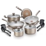 T-fal Initiatives Ceramic Nonstick Cookware Set 14 Piece Oven Safe 350F Pots and Pans Gold