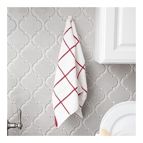 테팔 T-fal Textiles 10148 100-Percent Cotton Parquet Kitchen Dish Towel, Red, Check-Single