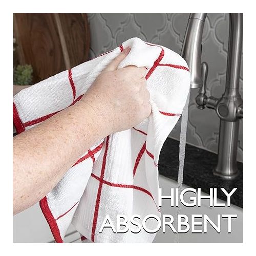 테팔 T-fal Textiles 10148 100-Percent Cotton Parquet Kitchen Dish Towel, Red, Check-Single