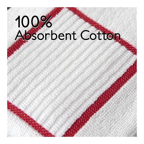 테팔 T-fal Textiles 10148 100-Percent Cotton Parquet Kitchen Dish Towel, Red, Check-Single
