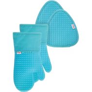 T-fal 4-Pack Waffle Oven Mitt & Pot Holder Set - Heat-Resistant Silicone Grip - Breeze