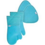 T-fal 4-Pack Waffle Oven Mitt & Pot Holder Set - Heat-Resistant Silicone Grip - Breeze