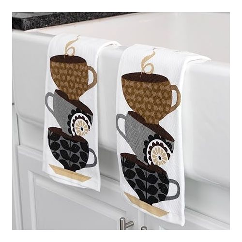 테팔 T-Fal Textiles 62459 2-Pack Coffee Cup Print Dual Sided Woven Weave Cotton Kitchen Dish Towel