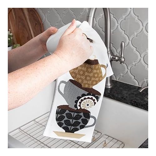 테팔 T-Fal Textiles 62459 2-Pack Coffee Cup Print Dual Sided Woven Weave Cotton Kitchen Dish Towel