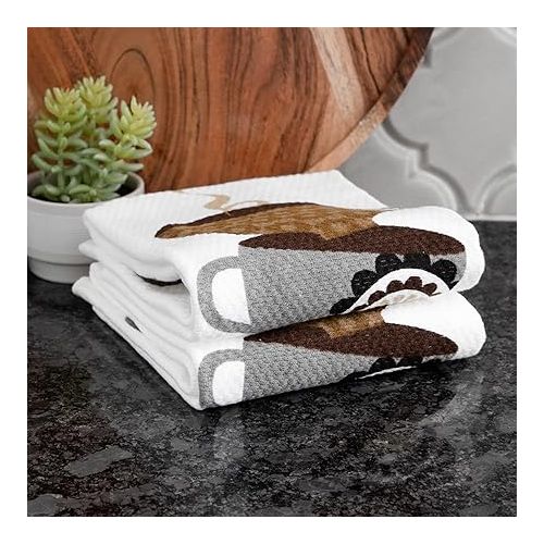 테팔 T-Fal Textiles 62459 2-Pack Coffee Cup Print Dual Sided Woven Weave Cotton Kitchen Dish Towel