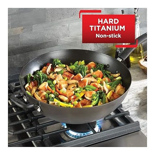 테팔 T-fal Ultimate Hard Anodized Nonstick Wok 14 Inch, Oven Broiler Safe 350F, Non Stick Stir-Fry Pan, Cookware, Pots and Pans, Kitchen, Versatile Deep Frying, Saute, Braise, Stew, Dishwasher Safe, Black