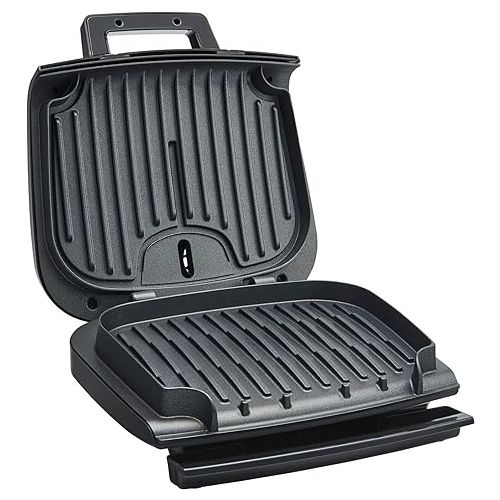 테팔 T-fal Stainless Steel Electric Grill 4 Servings Advanced Charcoal Filtration, 900 Watts Nonstick, Dishwasher Safe, Indoor, Frozen Food Silver and Black